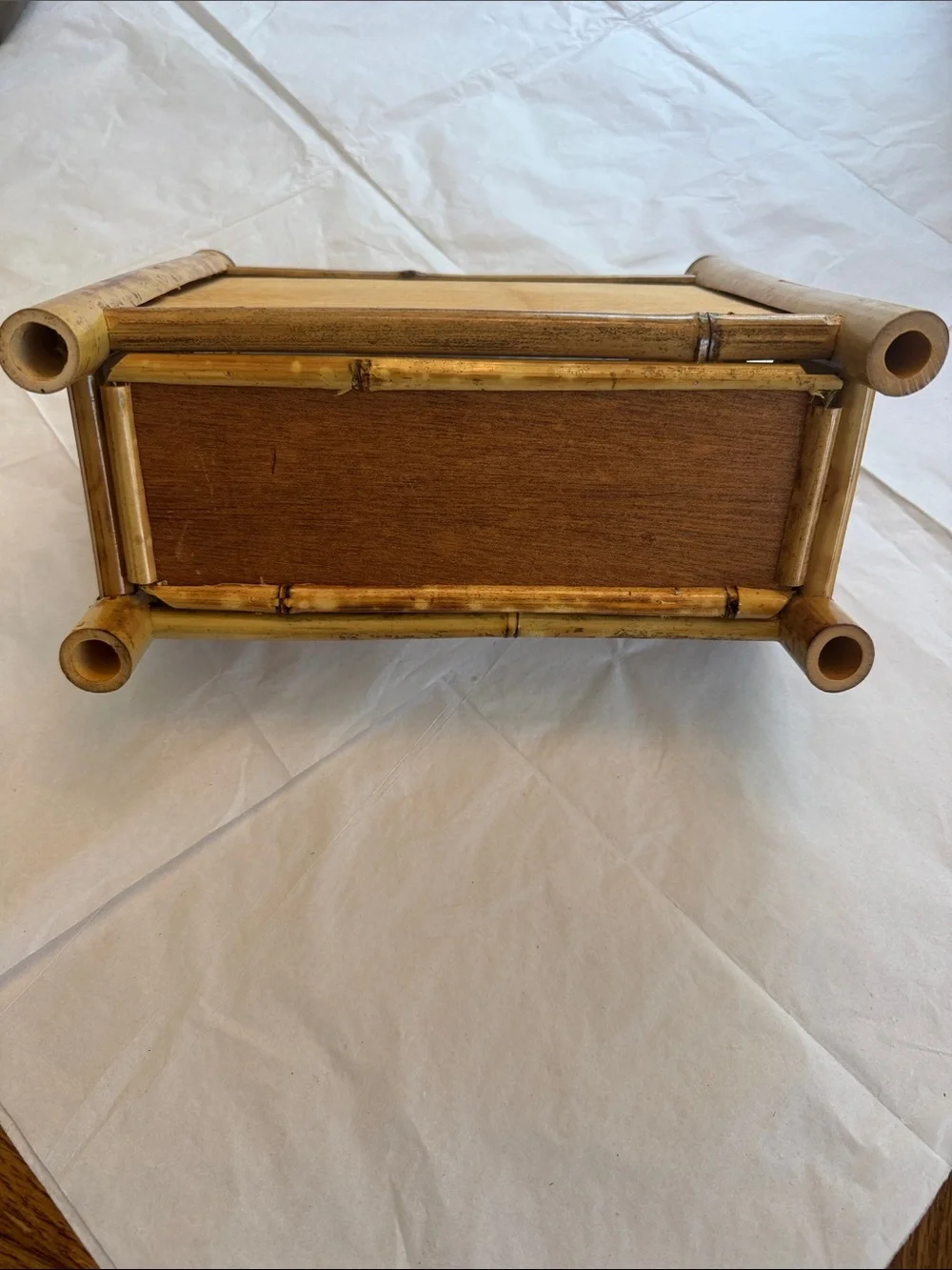 Vintage Burnt Tortoise/Tiger Bamboo Woven Rattan Bench Boho Mail Holder